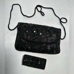 Vintage Black Beaded Purse and Lipstick Case